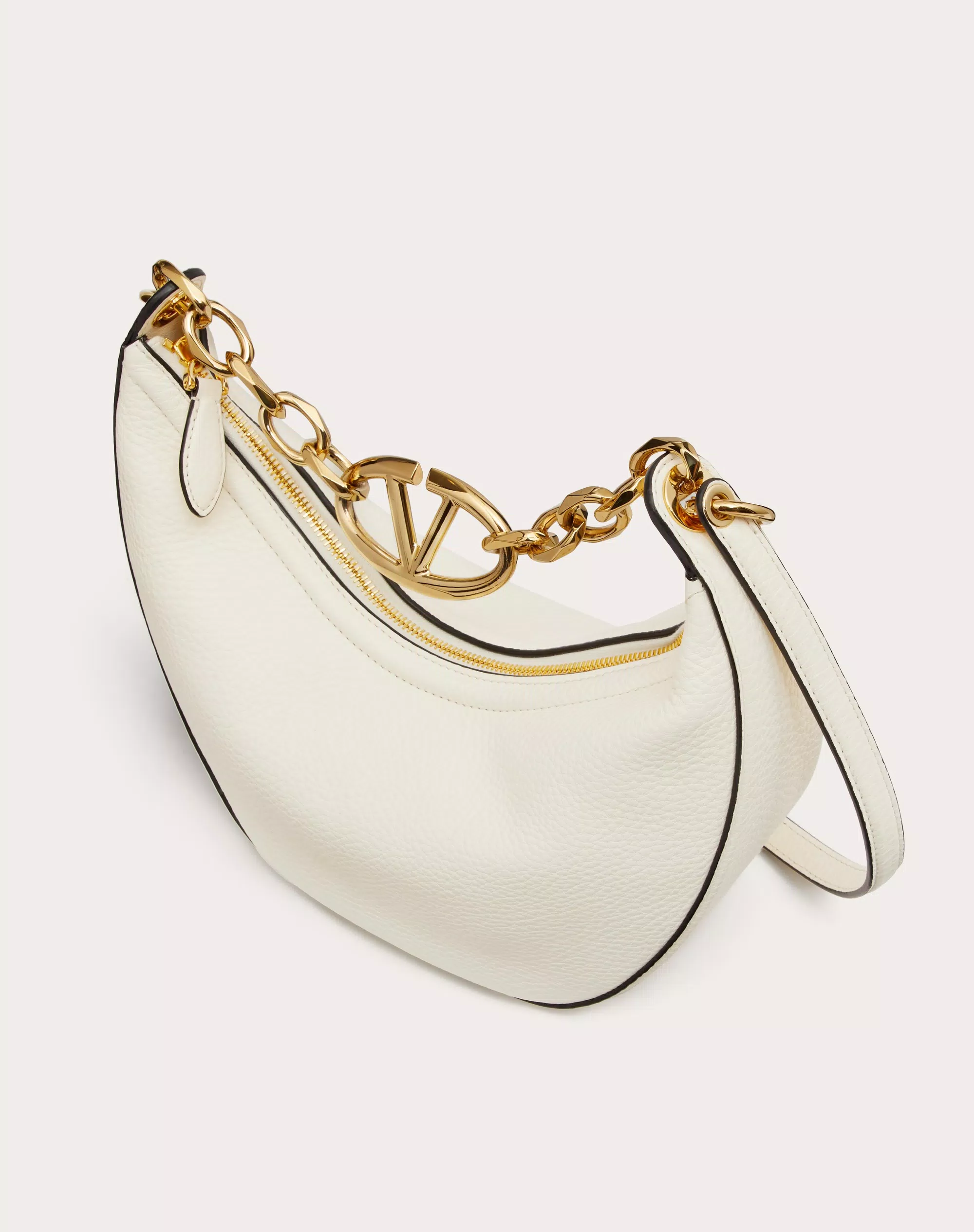 SMALL VLOGO MOON HOBO BAG IN LEATHER WITH CHAIN